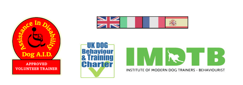 IMDTB, UK Behaviour & Training Charter, Dog A.I.D. Approved volunteer Trainer, Pawsitive Coach (Miriam) logos